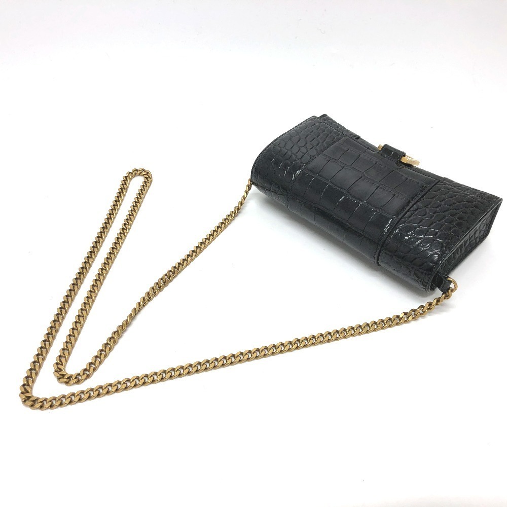 BALENCIAGA Logo Hourglass Chain Wallet Bag Shoulder Black Leather - Picture 9 of 9